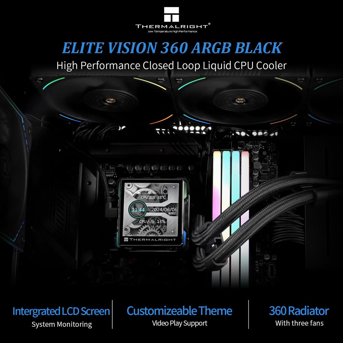 Thermalright Liquid Cooler Elite Vision 360 LCD ARGB Black Thermalright Liquid Cooler Elite Vision 360 LCD ARGB Black